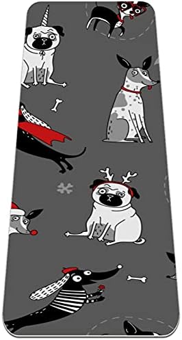 כלב חמוד אפור סיבזה עם כובע חג המולד מזרן יוגה עבה פרימיום גומי ידידותי לסביבה מחצלת החלקה לבריאות וכושר