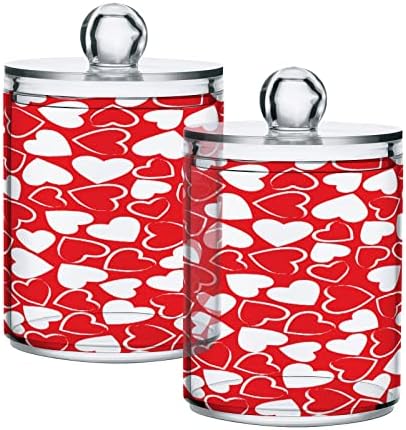 Alaza 2 Pack QTIP מחזיק מתקן יום האהבה מיכלי אמבטיה לבבות אדומות לבנות אדומות לכדורי כותנה/ספוגיות/רפידות/חוט