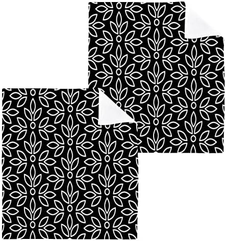 קיגאי שחור לבן פרחוני כותנה כותנה מטלית של 2, 12, 12 x12 מטליות כביסה סופגות רכות באמבטיה מטליות אצבעות אצבעות