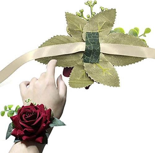 ארליי חתונה לנשף וזר פרחי דש סט, עלה יד וזר פרחים סרט צמיד, מלאכותי פרח