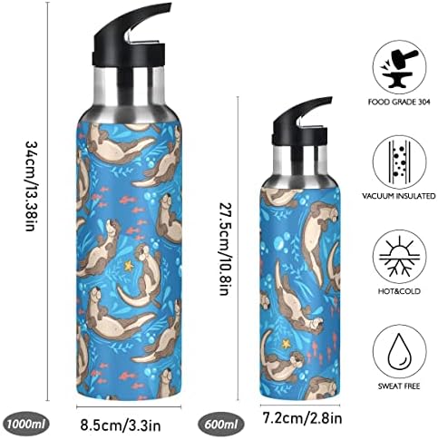 גולפי חמוד ים חמוד דפוס בקבוק מים עם מכסה קש, ללא BPA, בקבוקי מים 20 עוז