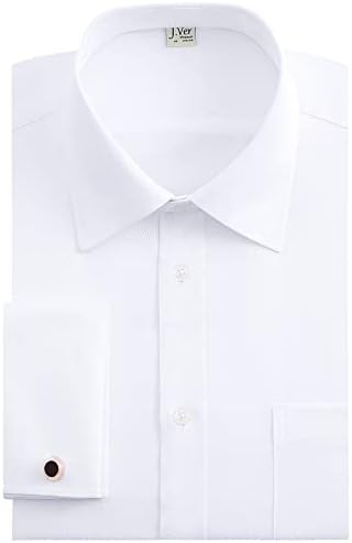 חולצות שמלת שרוול צרפתית של J.Ver גברים רגילים מתאימים שרוול ארוך צווארון מתכת חפת מתכת