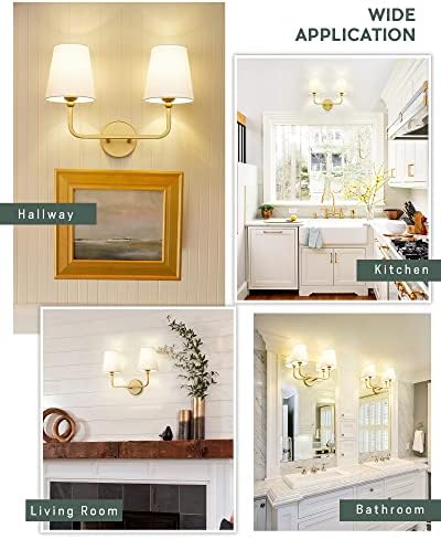 מטווט 2 - אור זהב יהירות אמבטיה גופי תאורה, מודרני קיר ליד המיטה פמוטים עם מתרחבים לבן בד צל עבור מסדרון