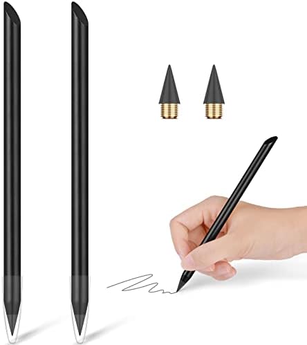 2 יחידות מתכת עיפרון ללא דיו, אינפיניטי עיפרון, לשימוש חוזר נצחי עיפרון, להחלפה ציפורן עיפרון עם 2 להחלפה