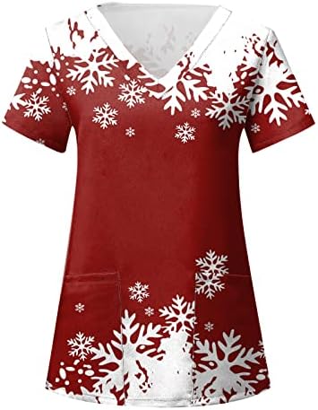 נשים נשים מזדמנים חג המולד הדפסה קצר שרוול כיס רופף אכפתיות בגדי עבודה נשים אימון למעלה