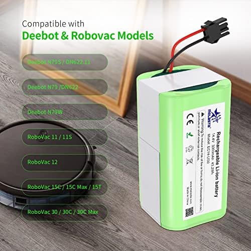 מלסטה 14.4V 3000mAh החלפת סוללה תואמת ל- Ecovacs Deebot N79S, N79, DN622.11, DN622 & EUFY Robovac 11S,