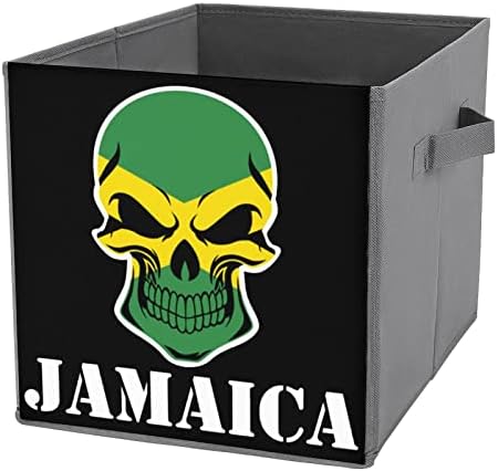 דגל גולגולת ג'מייקני פחי אחסון מתקפלים פחי סלי קוביית בד הדפסים עם ידיות לצעצועי בגדים, 11x11x11