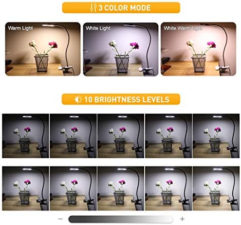 Clooouooup Clue על קליפ קל על מנורה קריאת אור LED LED LED USB מנורת שולחן אור אור, 3 מצבי צבע, 10