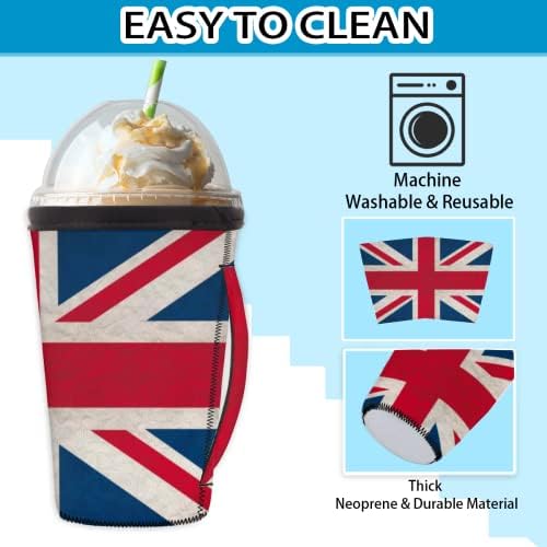 בציר בריטי בריטניה דגל אייס קפה שרוול עם ידית, לשימוש חוזר ניאופרן מבודד קפה כיסוי כוס מחזיק עבור