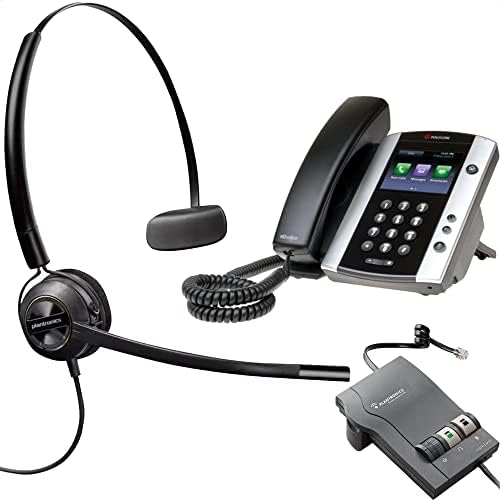 Polycom Skype Phone VVX 501 Office Deluxe צרור עם אוזניות Plantronics - כולל EncorePro HW540 עם מתאם M22 Vista