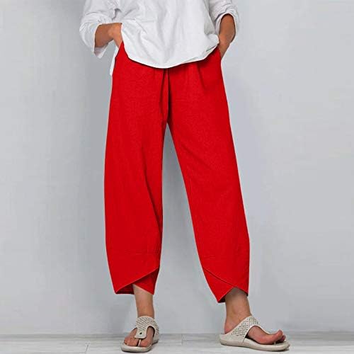 MGBD פלוס גודל מכנסי קפרי נשים כותנה פשתן מכנסי רגל רחבים מזדמנים רטרו מותניים אלסטיים נוח נוחית