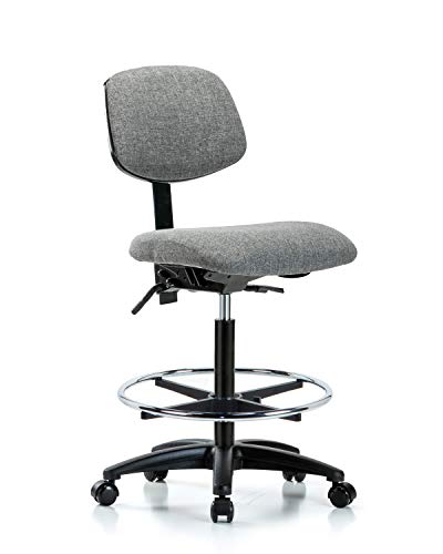 לבטק ישיבה סגן 41850 בד גבוהה ספסל כיסא ניילון בסיס, כרום רגל טבעת, גלגלים, אפור