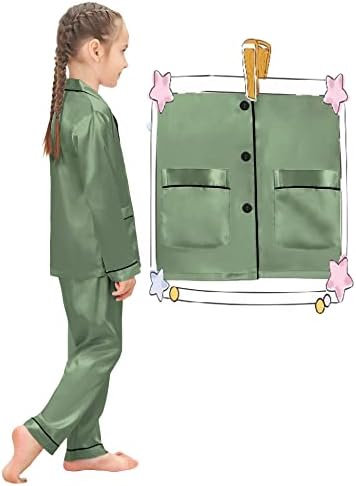 סט פיג 'מה סאטן משי לילדים בנות סט פיג' מה לבנים עם 2 כיסים שרוול ארוך הלבשת שינה מכופתרת סטי