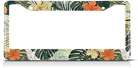 מסגרת לוחית רישוי של ביבס הוואי מסגרת רטרו טרופי מסגרות, מחזיק צלחות רישוי ， משאיר פרחי היביסקוס