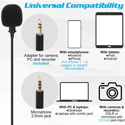 מיקרופון דש Lavalier Bavalier עבור Samsung Galaxy A3 תואם לטלפון iPhone או לבלוג מצלמה vlogging