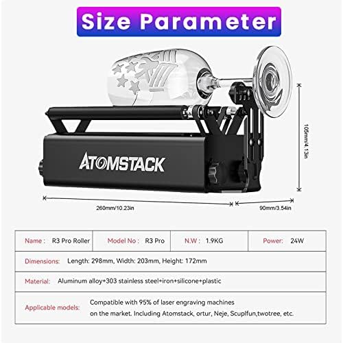 אטומסטאק ר3 רולר סיבובי לייזר פרו, מודול עזר חריטה לחרט לייזר, רולר מסתובב 360 ציר לגילוף גביע/גלילי/עגול