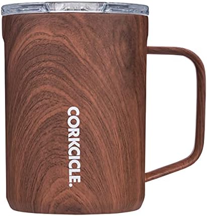 Corkcicle 25 גרם קנטינה & 16 גרם ספל קפה צרור תוכנות שתייה - נירוסטה משולשת משולשת, עץ אגוז
