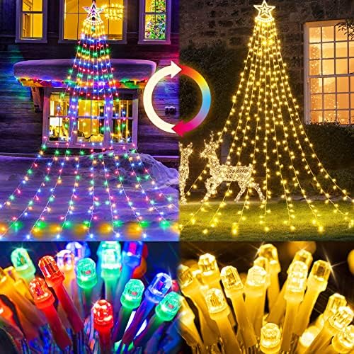 קישוט לחג המולד אורות כוכבים חיצוניים-394 מפל מפל אורות עץ חג המולד צבע מחליפים 11 מצבים+3 טיימר+4