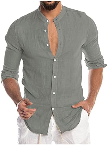 חולצות מזדמנים של פשתן כותנה של דאיג כותנה, 2021 סתיו חולצות שרוול ארוכות כפתור גברים עם חולצות קיץ עם כיסים