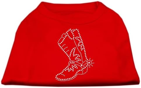 חולצת כלבים ריינסטון מגף אדומה M