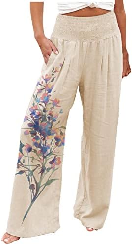 מכנסי רגל רחבים של בסיסיין לנשים 2023 קיץ בוהו פרחוני מותניים גבוהות מכנסיים פלאצו מכנסיים חוף