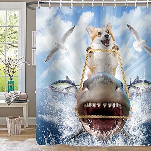 Defouliao כריש מצחיק וילון מקלחת כלבים צהבה ים כחול אוקיינוס ​​אוקיינוס ​​וילונות מקלחת לעיצוב אמבטיה