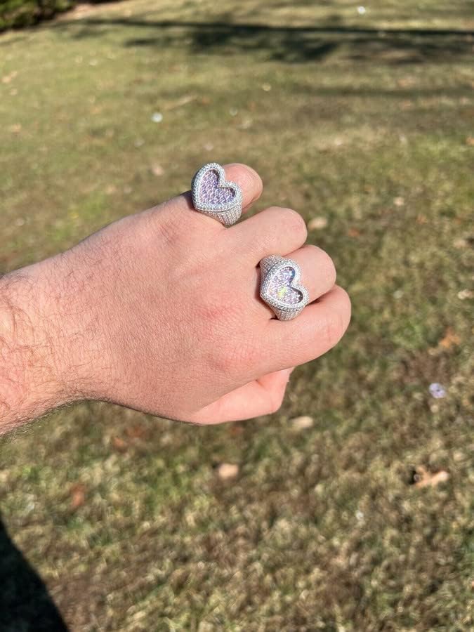 גברים גבירותיי ורוד בגט טבעת-אמיתי מוצק 925 כסף לב טבעת-היפ הופ 3 ד לב בצורת טבעת-אייס טבעת 5-13