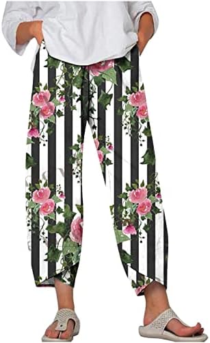 מכנסי רגל רחבים של נשים קפריס אופנת קיץ בוהו מכנסי טרנינג פרחים פלוס גודל רופף מכנסי היפי באורך