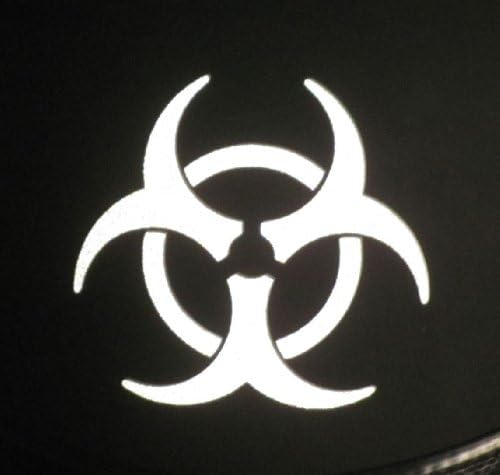 Biohazard רפלקטיבי - 3 x 2 3/4 Die Cut Matchal ויניל לקסדות, חלונות, מכוניות, משאיות, ארגזי כלים, מחשבים