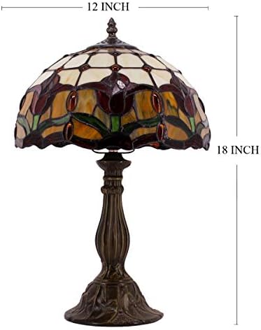 מנורת שולחן טיפאני ויטראז 'בסגנון צבעוני פרח קריאה ליד מיטת שולחן אור 12 על 12 על 18 אינץ' עיצוב חדר שינה סלון