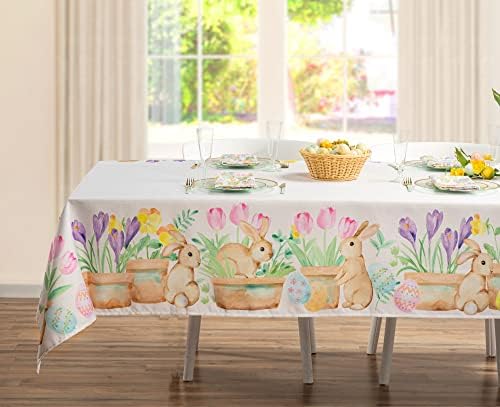 קדוט פסחא מפת שולחן מלבן, פסחא ארנבות בד שולחן בד, מלבני לשימוש פנימי/חיצוני. לאביב, פסחא, וקיץ מפת