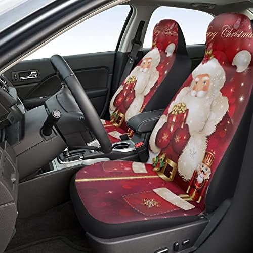 Youngkids חג שמח סנטה קלאוס מושב מכונית הדפסה מכסה 2 חתיכות סט כרית קדמית קדמית אוניברסלית לרכב שטח/מכוניות/משאיות,