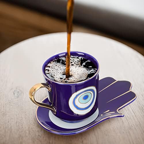 כוסות קפה עיניים מרושעות סט: ספל עיניים כחול עם קרמיקה חמסה צלחת צלחת צלחת צלחת אספרסו כוסות קפה