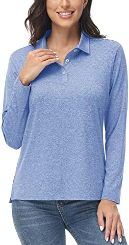 חולצת פולו לנשים של טאקוואסן שרוול ארוך מהיר יבש UPF 50+ חולצות הגנה מפני שמש לגולף טיולים אתלטים עבודות