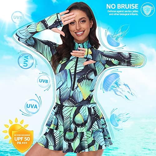 שומר פריחה של ייחודי בלה לנשים, חתיכה אחת - בגדי ים שרוול ארוך UV UPF 50+ חולצת שחייה
