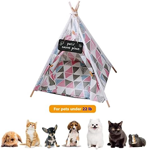 Mahipoci Dog Teepee מיטת אוהל עם כרית בית חיות מחמד אוהל מתקפל לחיות מחמד בינוניות קטנות חיצוניות מקורה 19.7x25.6x23.6