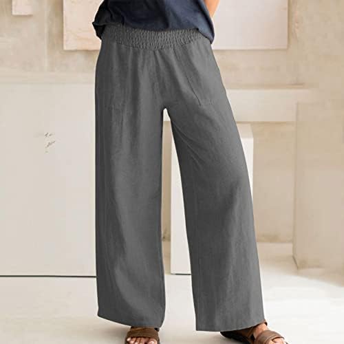 נשים כותנה פשתן מכנסיים אופנה מוצק צבע בתוספת גודל רופף מזדמן מכנסיים סרבל רחב רגל מכנסיים בבאגי