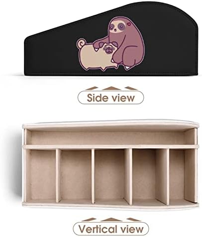 קופסת מארגן עור של שלט רחוק של Sloth ו- PUG עם 6 תאים קופסת אחסון לחדר שינה בסלון