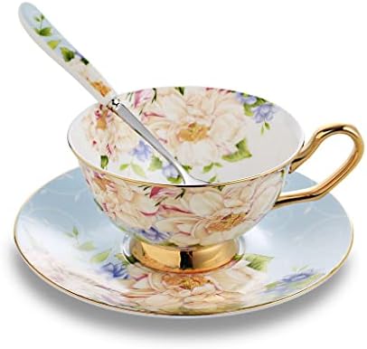 דפוס פרחים Zhuhw עצם אירופה סין חרסינה כוס קפה אחר הצהריים כוס תה מתנה לחתונה מטבח עם צלוחית וכף