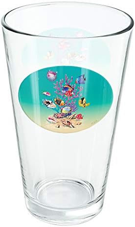 פגזי גינה בתחתית אוקיינוס דגי אלמוגים צלילה 16 כוס ליטר עוז, זכוכית מחוסמת, עיצוב מודפס &מגבר; מתנת מאוורר מושלמת