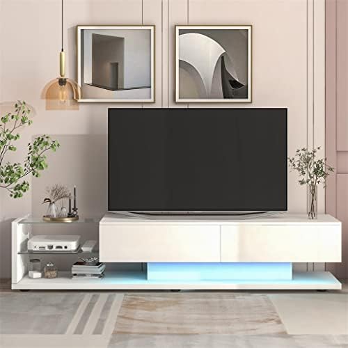 דוכן טלוויזיה Zhyh עם ארון מדיה עם 16 צבעים RGB LED עבור 75 טלוויזיה לבנה/ שחור סלון