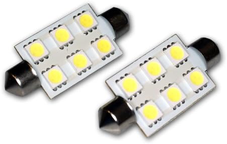 TuningPros LEDSTL-42M-WS6 LED LED נורות נורות 42 ממ, 6 SMD LED לבן 2-PC סט סט