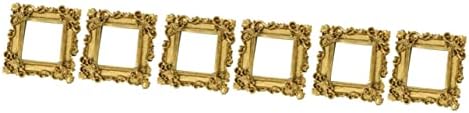CoHeali 6 PCS מרובע מיני מסגרת צילום וינטג 'תפאורה ביתית תמונת זהב מסגרות זהב לקצץ מיניאטורה