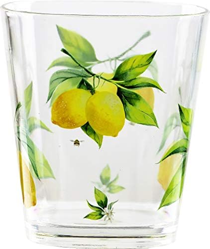 יסודות קליפסו לימונים טריים מאת רסטון לויד, כלי שתייה אקריליים 14 אונקיות, סט של 6, לבן, לימון, ירוק