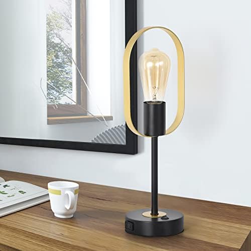 מנורת שולחן מתכת תעשייתית של Nananardoso, מנורת שולחן וינטג 'עם 2 יציאות USB ושקע AC, מנורת