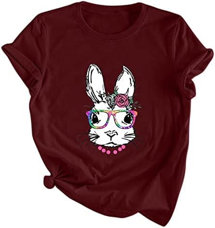 חולצות טריקו גרפיות של ארנב פסחא לבנות נוער בנות קיץ שרוול קצר צוואר צוואר צוואר ארנב חמוד חולצות טריקו מודפסות