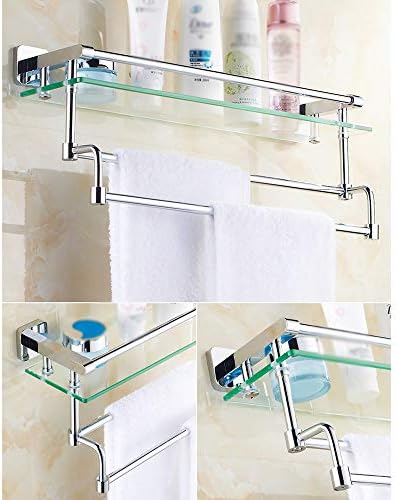 מדפים צפים של GLJ מדף זכוכית אמבטיה LJJL, מתלה נחושת מלא עם מוט מתלים אמבטיה מתלה אחסון זכוכית מחוסמת