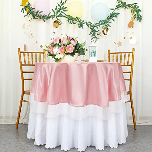 מפת שולחן סאטן ורוד לחתונה של מסיבות, בד שולחן נצנצים זהב ורוד עגול 60 אינץ