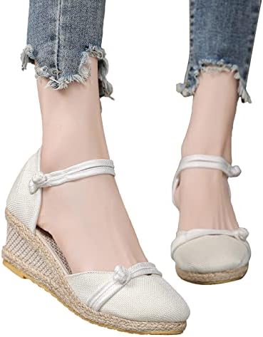 סנדלים נשים בולדות קיץ רטרו טריז נוח סנדל צבע מוצק נעלי בוהן סגורות סנדל רצועת אבזם פשוט