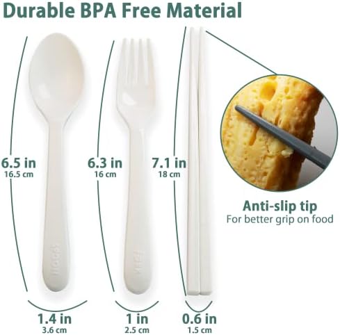כלי נסיעות ניידים לשימוש חוזר עם מארז - מזלג פלסטיק, כף ומקלות אכילה של BPA בחינם, שנעשה ביפן - כלים ניידים